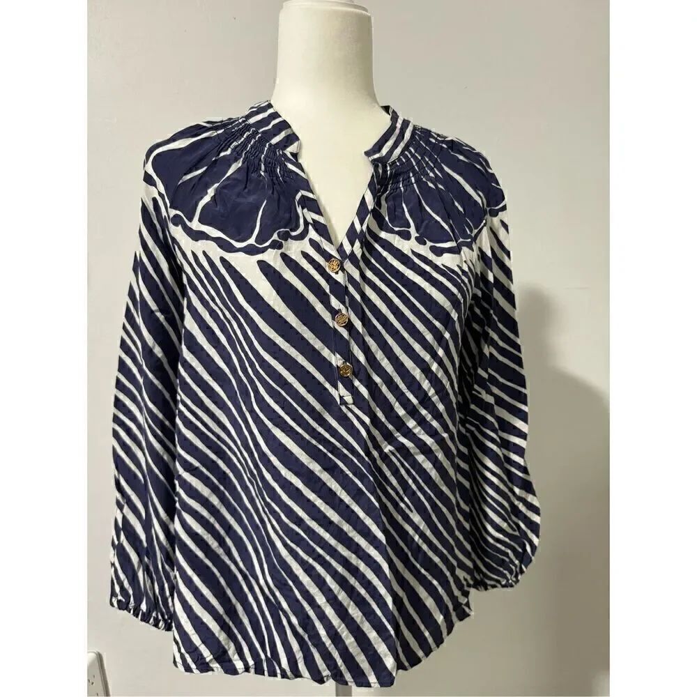 Lilly Pulitzer 100% Silk Elsa shimmy shell stripe long sleeve top Xs